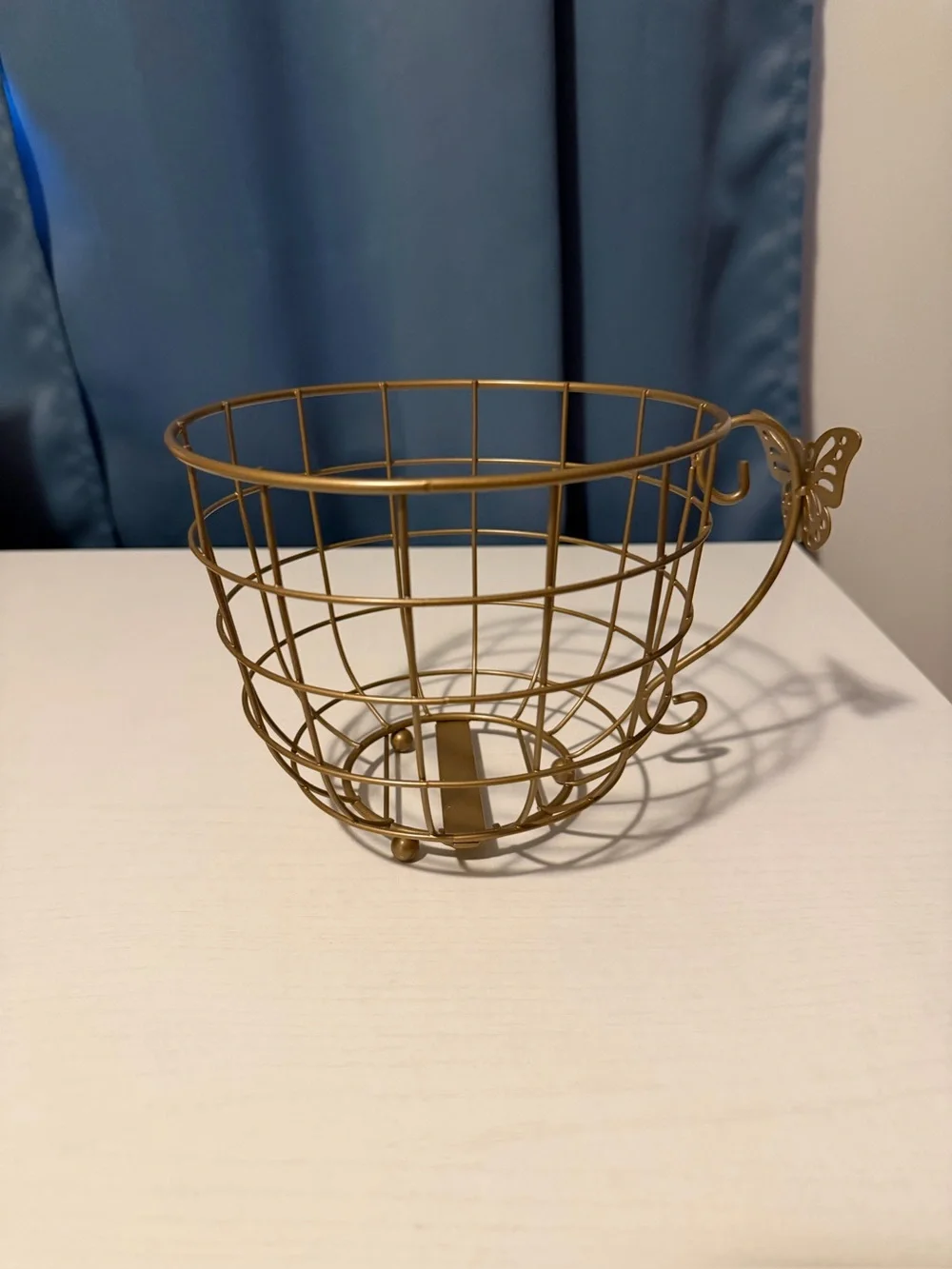Gold Wire Mesh Decorative Basket with Butterfly Accent